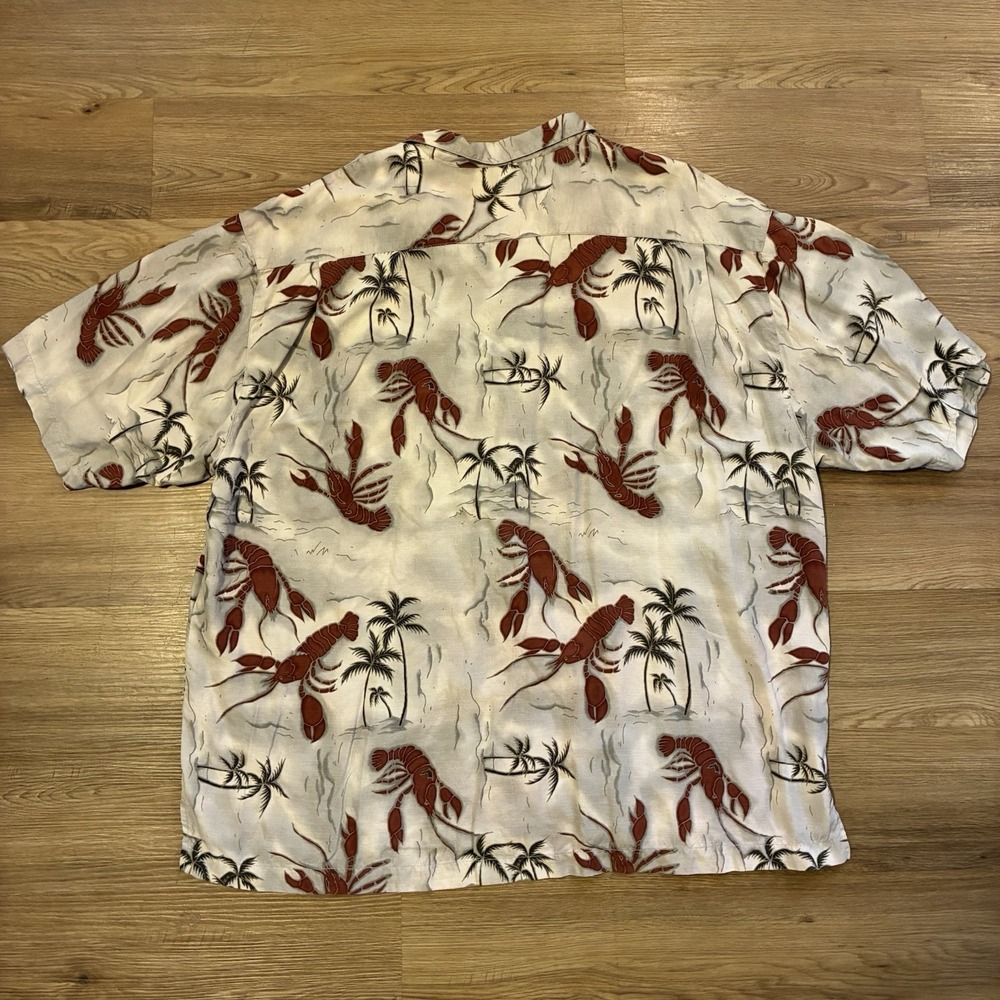 Vintage Tommy Bahama Hawaiian Shirt Mens 2XL Lobster Print 100% Silk Loop Collar